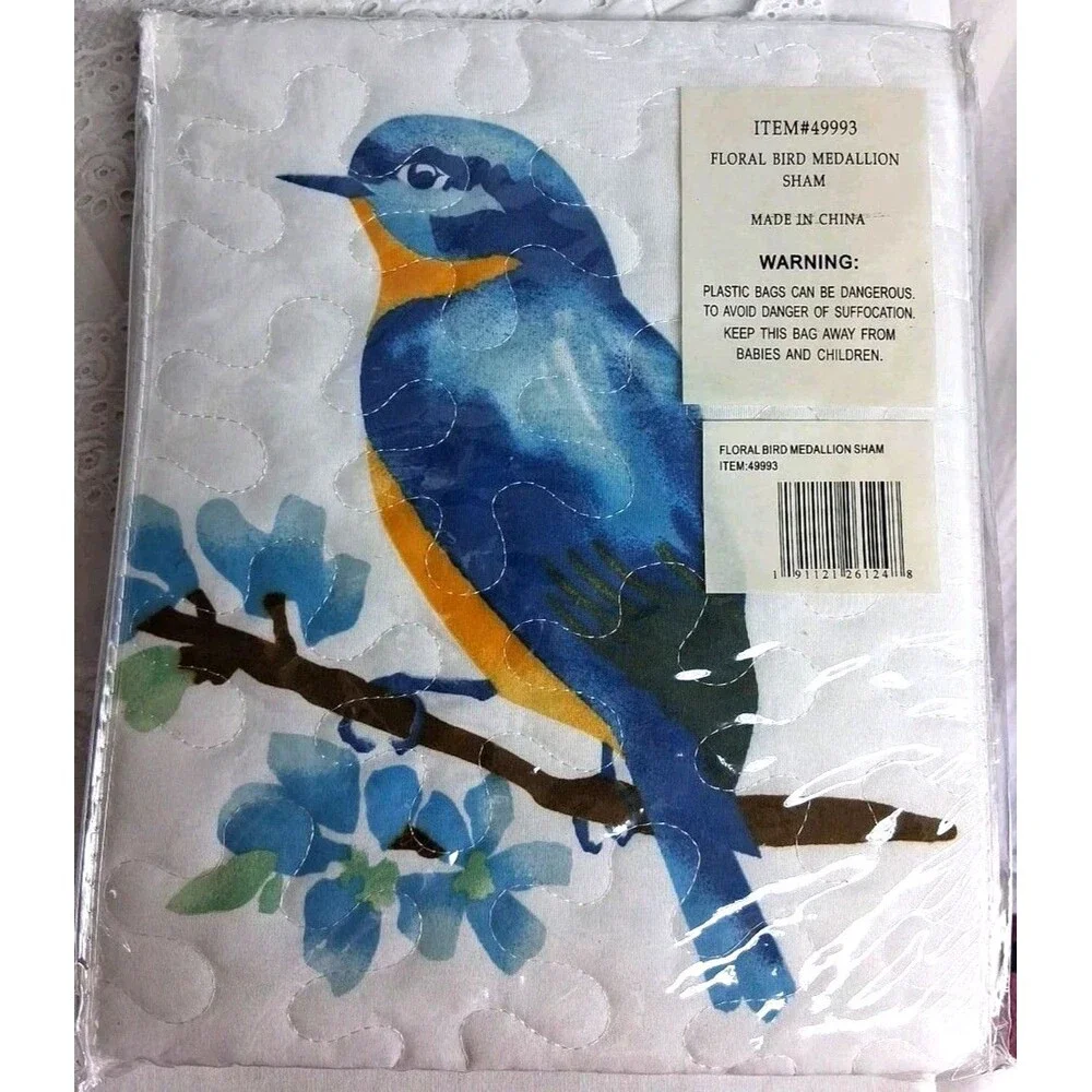 Vintage 7pc Blue Song Bird Floral Matching Full Bedding & Bath Set Y2k